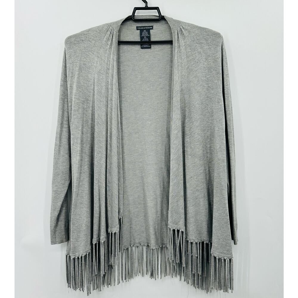 Chelsea & Theodore Gray Fringed Open Cardigan Sweater Womens Xxl Boho Western